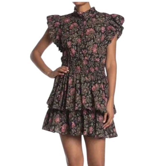 Rebecca Taylor Dresses & Skirts - Rebecca Taylor La Vie Choette Cotton Floral Flutter Sleeve Smocked Tiered Dress